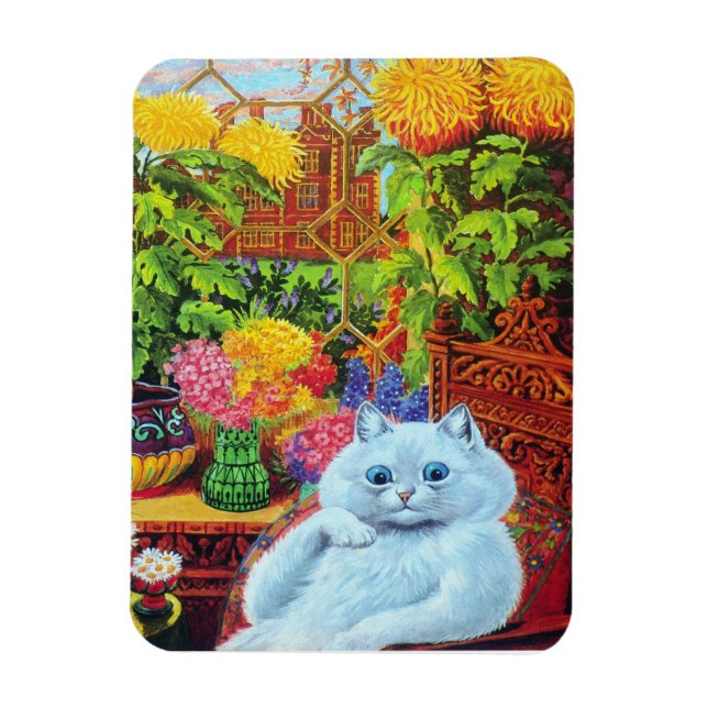 Louis Wains weiße Katze im Gartensaal Magnet (Vertikal)