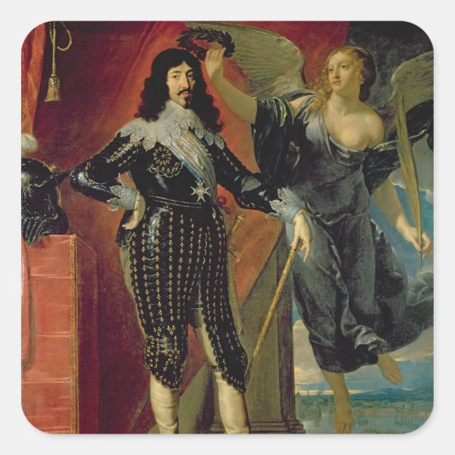 Louis XIII gekrönt vom Sieg, 1635 Quadratischer Aufkleber (Vorderseite)