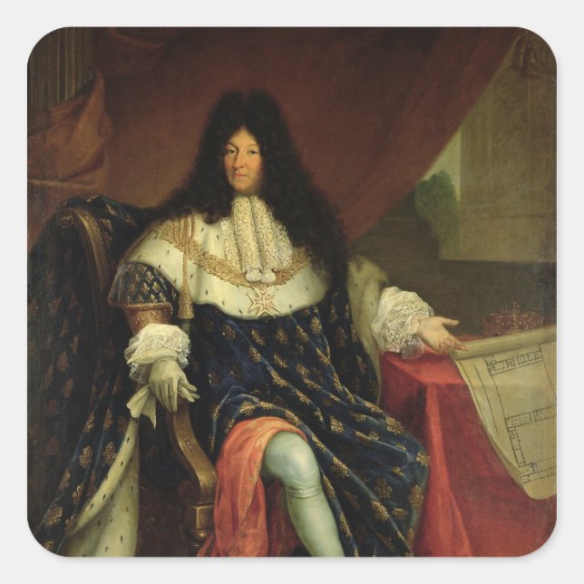 Louis XIV Holding einen Plan der Maison Royale Quadratischer Aufkleber (Vorderseite)