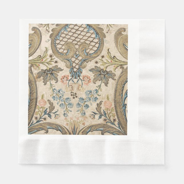 Louis XV Floral Print Coined Luncheon Napkin Serviette (Vorderseite)