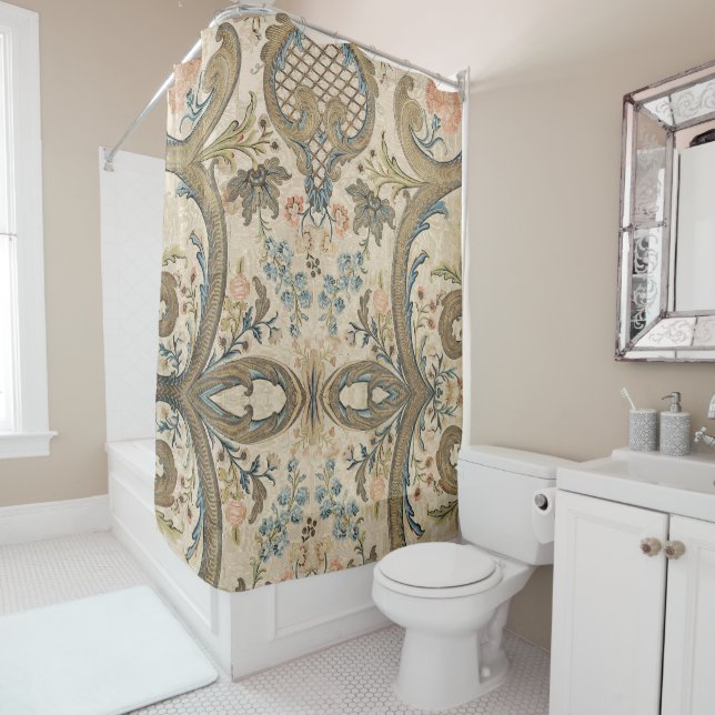 Louis XV Floral Print Eleganter Duschvorhang (Beispiel)