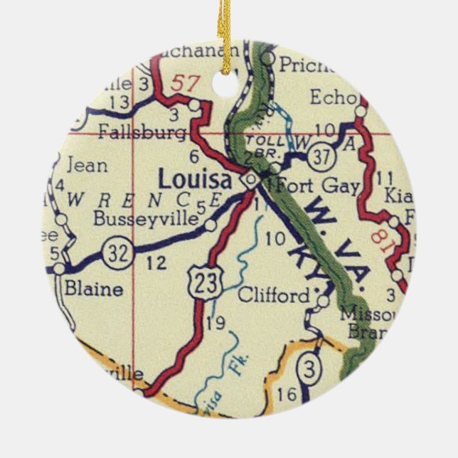 Louisa KY Vintag Map Keramik Ornament (Hinten)