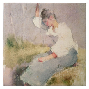 Louise, ein bretonisches Mädchen (w/c auf Papier) Fliese