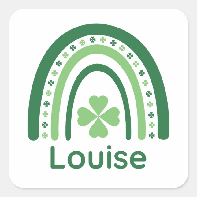 Louise Name Clover Boho Rainbow Quadratischer Aufkleber (Vorderseite)