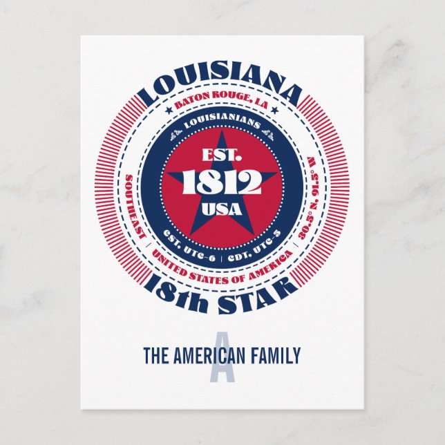 Louisiana, Baton Rouge, LA, Patriotic, Monogram Postkarte (Vorderseite)