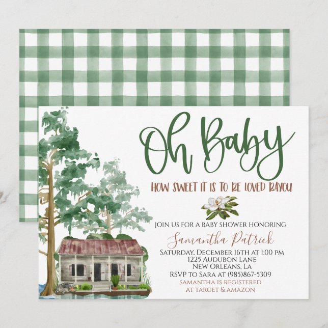 Louisiana Bayou Baby Dusche Einladung (Vorne/Hinten)