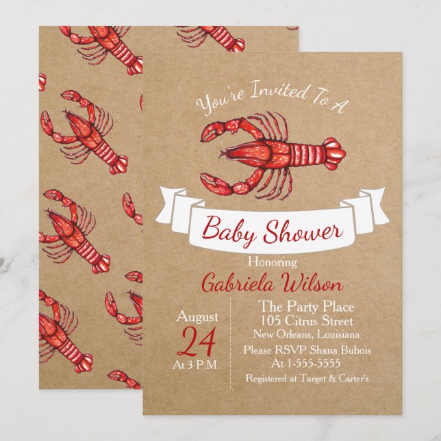 Louisiana Cajun Crawfish Babydusche Einladung (Vorne/Hinten)