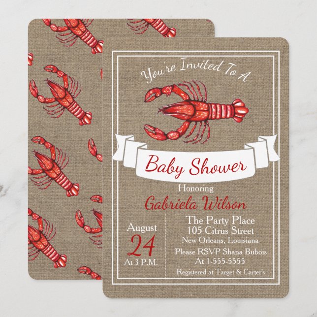 Louisiana Cajun Crawfish Babydusche Einladung (Vorne/Hinten)