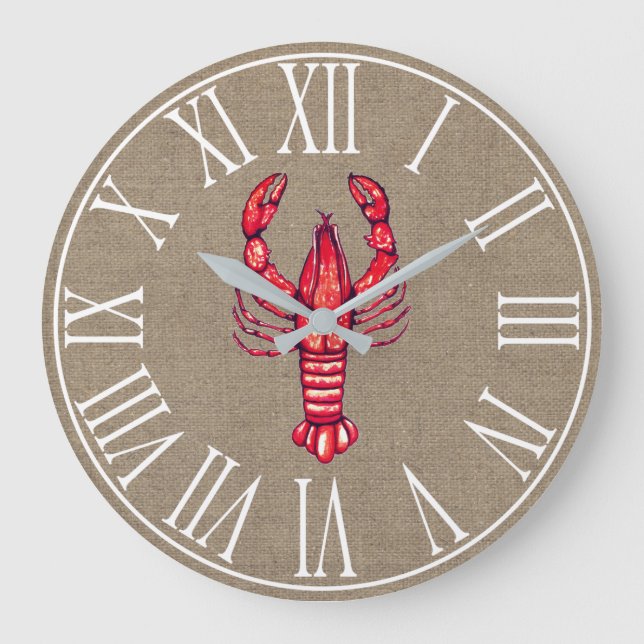Louisiana Cajun Crawfish & Faux Burlap Große Wanduhr (Vorderseite)