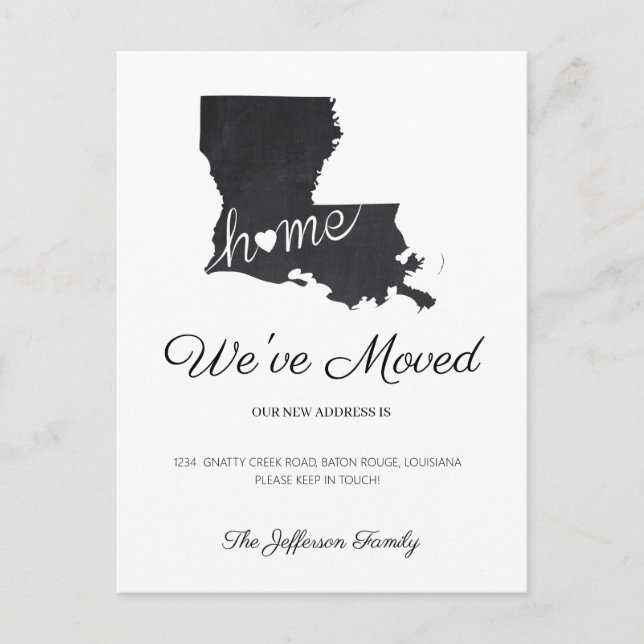 Louisiana Chalkboard Staat Karte Moving Postcard (Vorderseite)