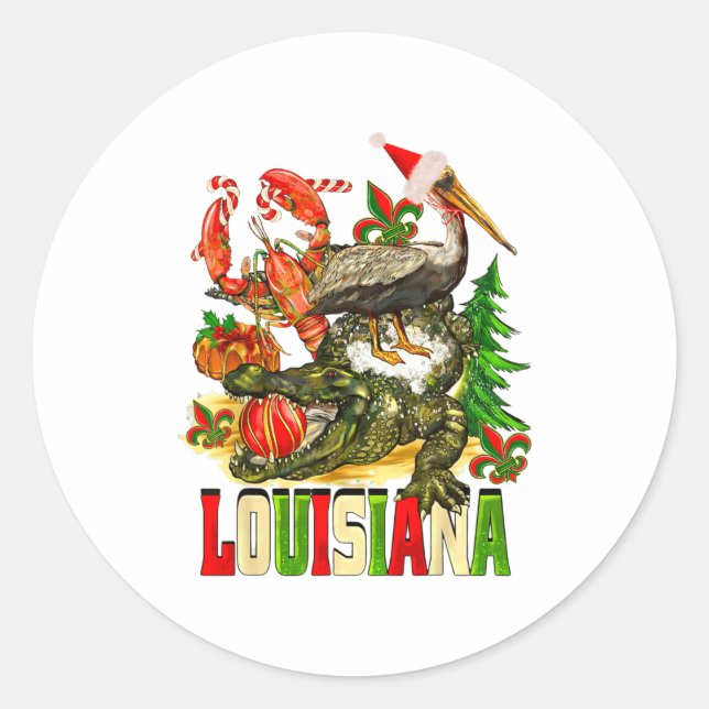 Louisiana Christmas Bayou Gator Santa Hat Holiday  Runder Aufkleber (Vorderseite)
