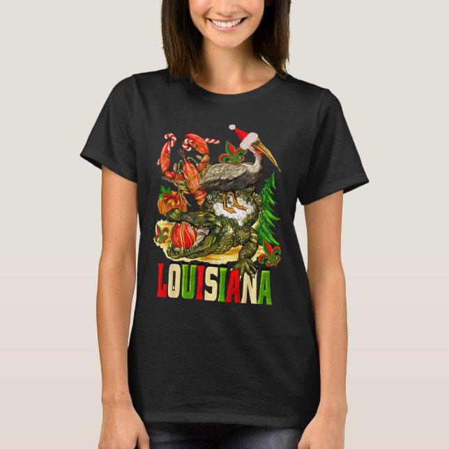 Louisiana Christmas Bayou Gator Santa Hat Holiday  T-Shirt (Vorderseite)