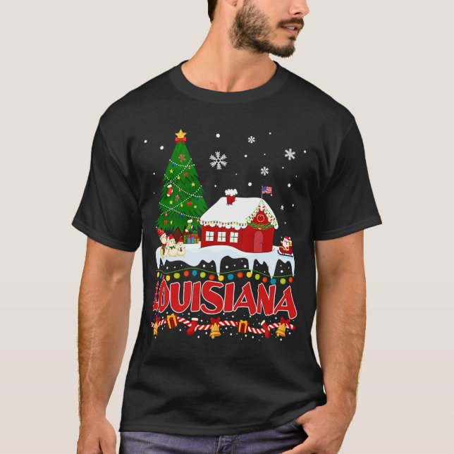 Louisiana Christmas Tree Light Pajama Staat von Lo T-Shirt (Vorderseite)