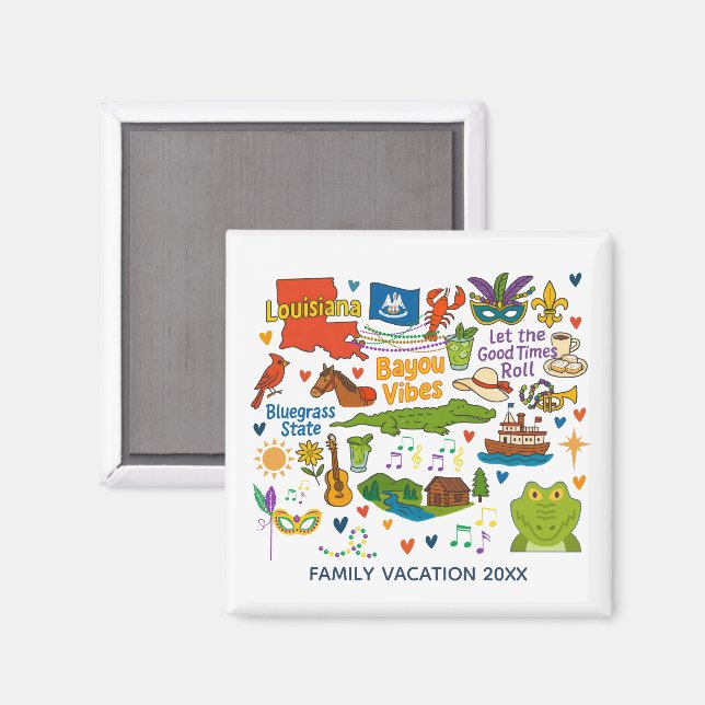 Louisiana Family Trip Keepsake Personalized Magnet (Vorderseite/Rückseite)