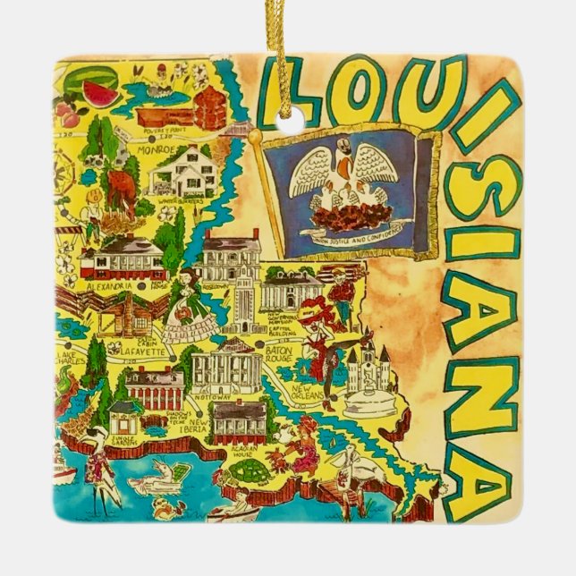 Louisiana Farbenfrohe Karte Keramikornament (Vorderseite)