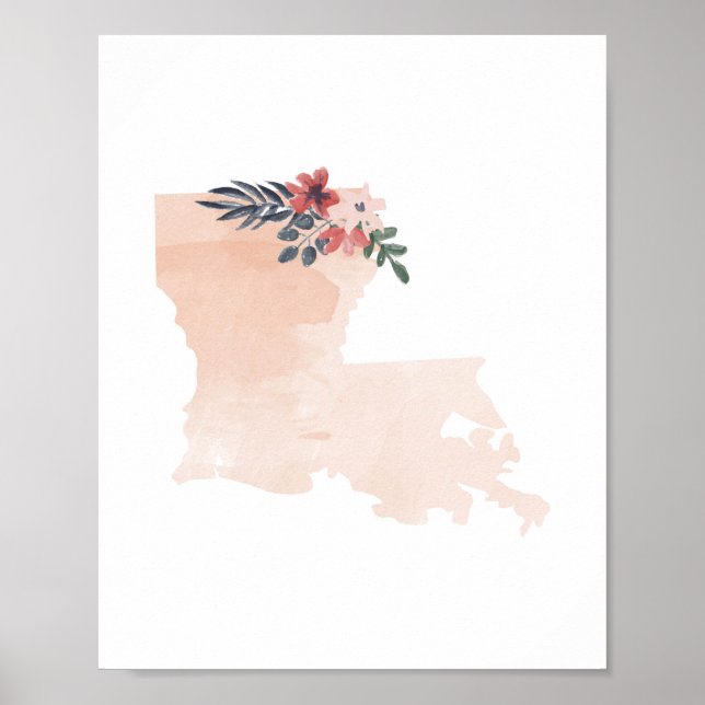 Louisiana Floral Watercolor Staat Poster (Vorne)