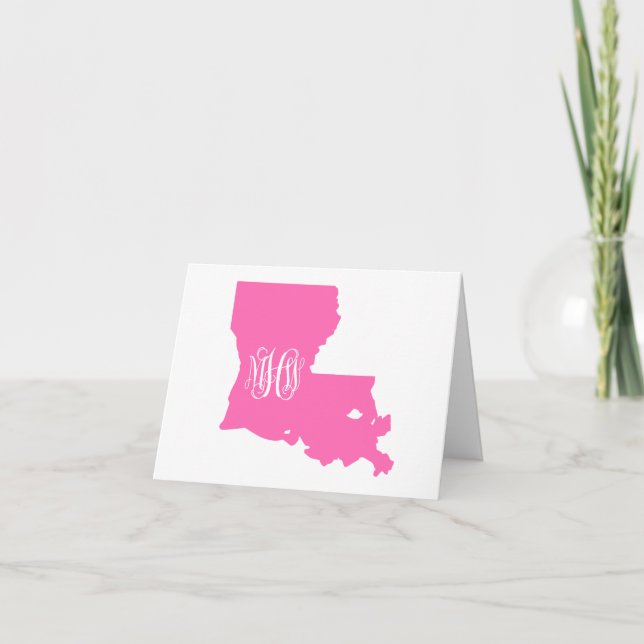 Louisiana Hot Pink White Vine Monogram DIY BG Dankeskarte (Vorderseite)