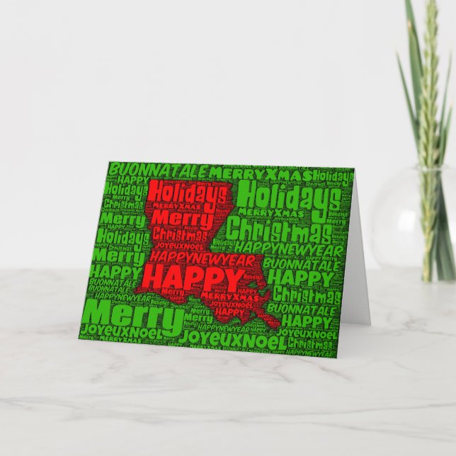 Louisiana Karte Word Art Weihnachtskarte (Vorderseite)