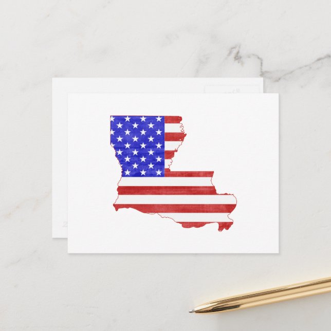 Louisiana Map Shaped Patriotic American Flag Postkarte (Vorderseite/Rückseite Beispiel)