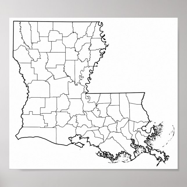 Louisiana Parishs Blank Kontur Map Poster (Vorne)