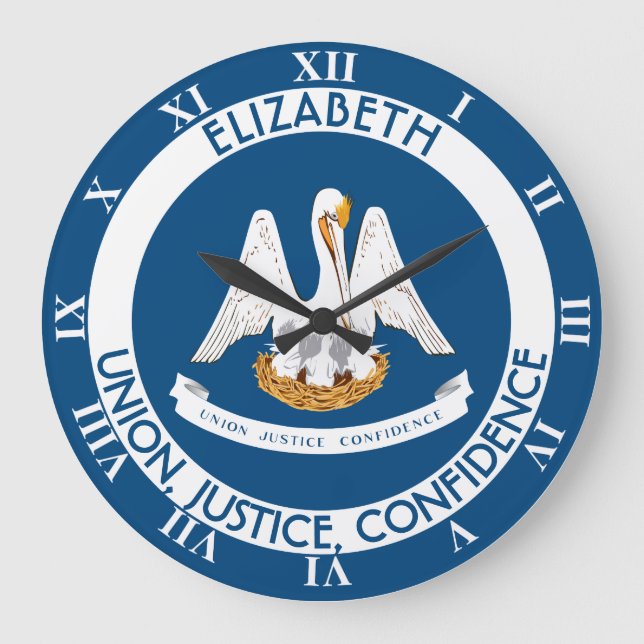 Louisiana Pelican State Personalized Flag Große Wanduhr (Vorderseite)