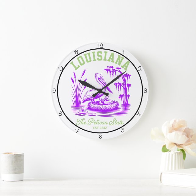 Louisiana Pelican State Swamp  Große Wanduhr (Zuhause)