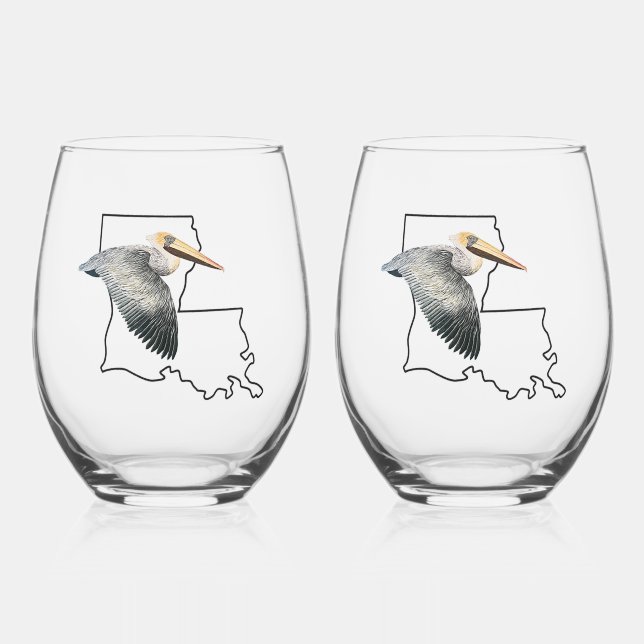 Louisiana Pelican Stemless Wine Glass - 2 Set Weinglas Ohne Stiel (Vorderseite)