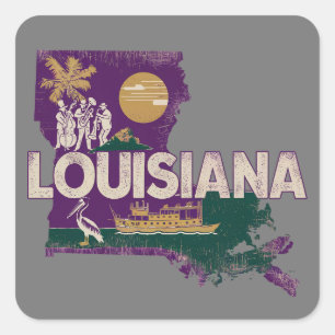 Louisiana Retro Staat Silhouette Quadratischer Aufkleber