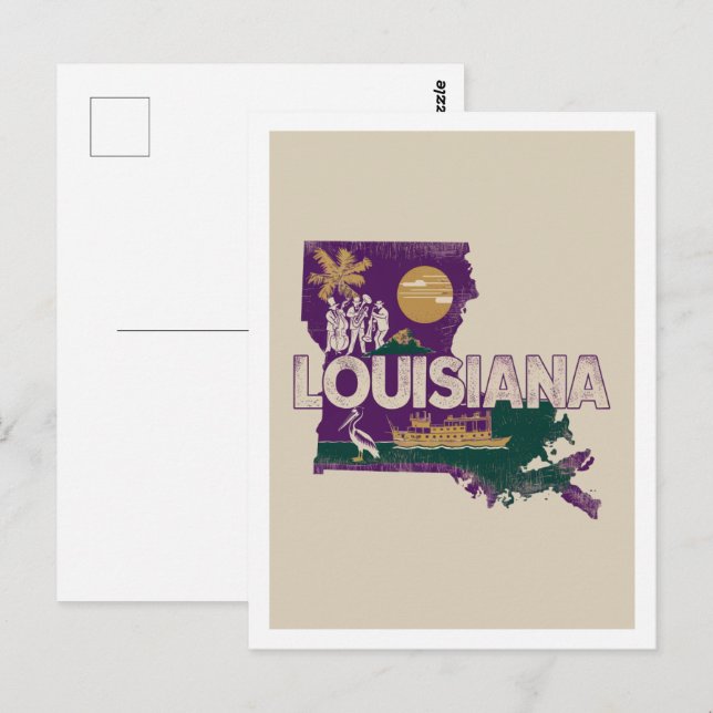 Louisiana Retro Travel Design Iconic US-Staaten Postkarte (Vorne/Hinten)