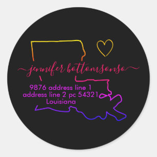 Louisiana Rücksendeadresse Signature Regenbogen Runder Aufkleber