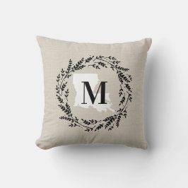 Louisiana Rustic Wreath Monogram Throw Kissen