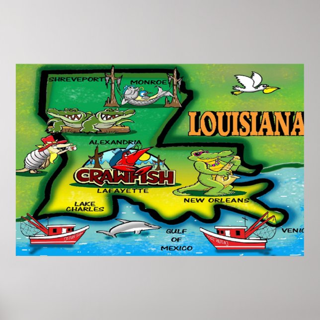 Louisiana Staat Cartoon Poster (Vorne)