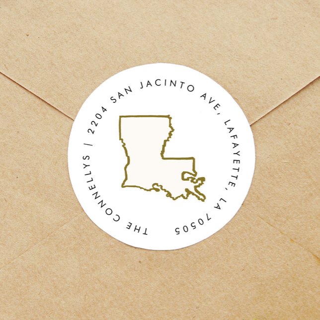 Louisiana Staat Rücksendeadressen-Aufkleber Runder Aufkleber (Louisiana state illustration round sticker return address labels.)