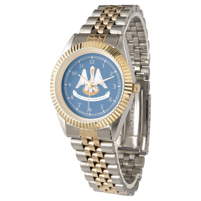 Louisiana State Flag Watch Design Armbanduhr (Schrägansicht)