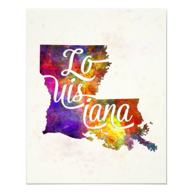 Louisiana US State im Watercolor text cut out Fotodruck (Vorne)