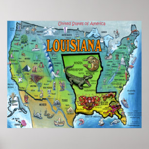 Louisiana USA Map Poster