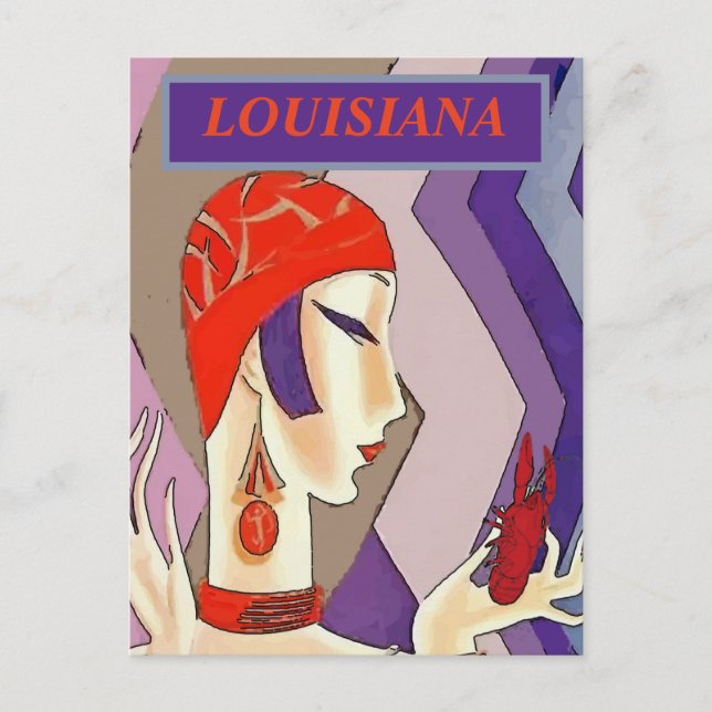 LOUISIANA, Vintager Girl Crawfish Postkarte (Vorderseite)