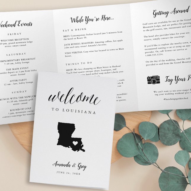 Louisiana Wedding Welcome Letter & Itinerary Dreifach-gefaltete Programmkarte (Von Creator hochgeladen)