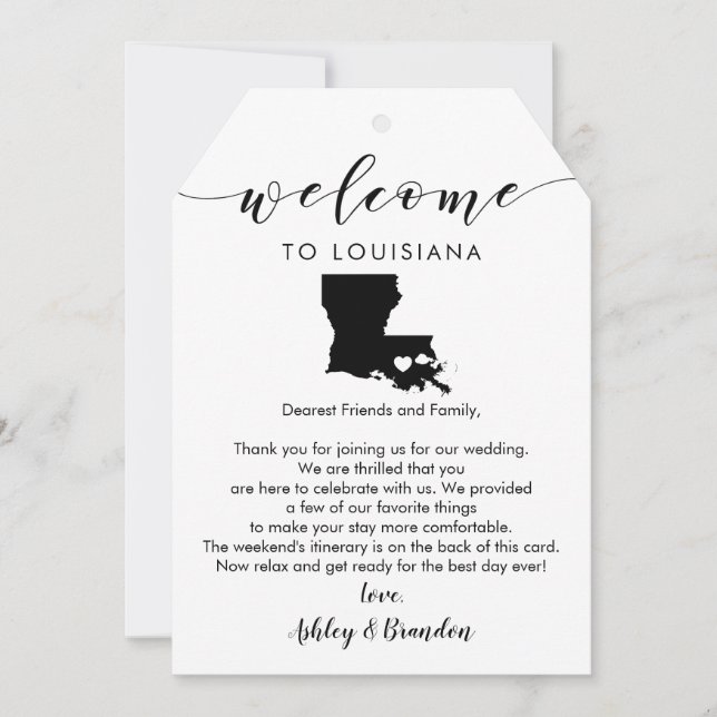 Louisiana Wedding Welcome Tag, Letter Itinerary (Vorderseite)