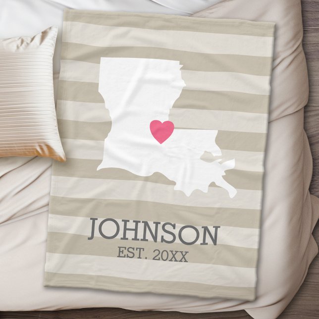 Louisiana Zuhause Staat Map - Custom Wedding City Fleecedecke (State Personalized Fleece Blanket)