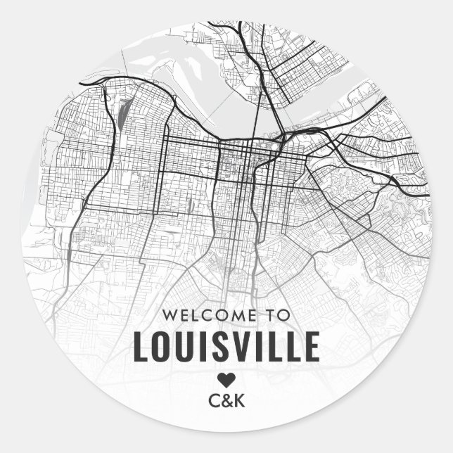 Louisville City Map | Begrüßung Runder Aufkleber (Vorderseite)