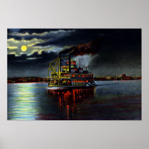 Louisville Kentucky Moonlight auf dem Ohio Poster