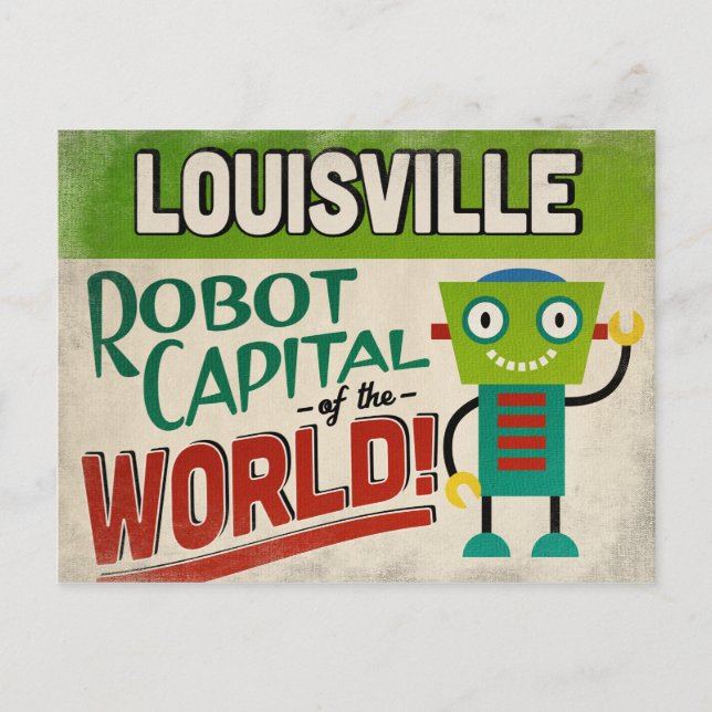 Louisville Kentucky Robot - Funny Vintag Postkarte (Vorderseite)