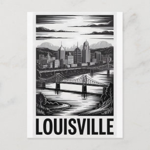 Louisville Kentucky Skyline Schwarz Weiß Holzschni Postkarte