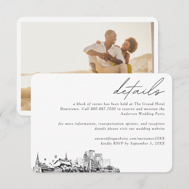 Louisville Wedding Hotel Zimmerblockdetails Begleitkarte (Vorne/Hinten)