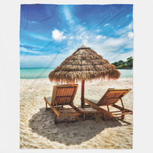 Lounge Chairs Beach throw Pillow Fleecedecke