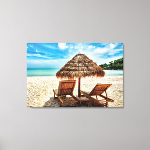 Lounge Chairs Beach throw Pillow Leinwanddruck
