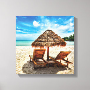 Lounge Chairs Beach throw Pillow Leinwanddruck