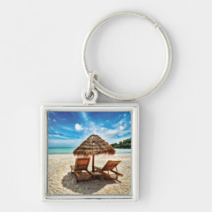 Lounge Chairs Beach throw Pillow Schlüsselanhänger