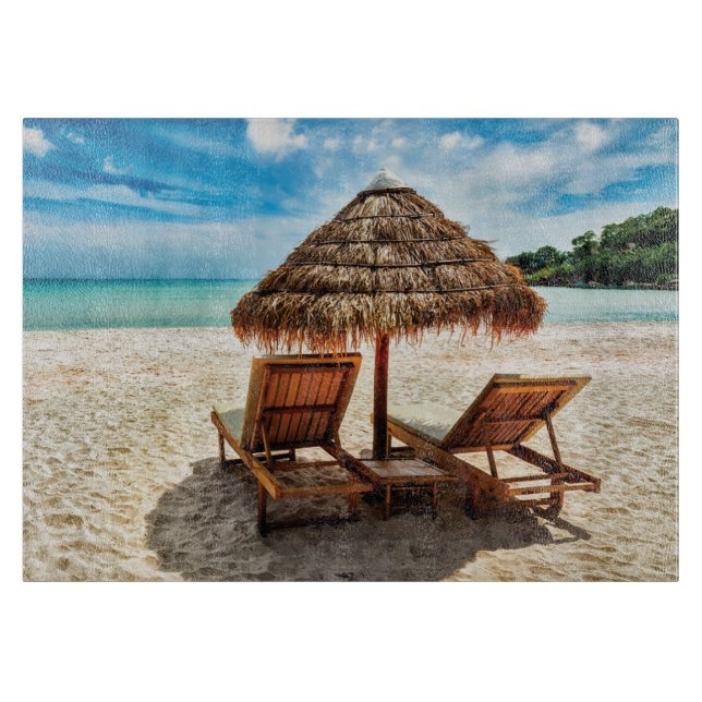 Lounge Chairs Beach throw Pillow Schneidebrett (Vorderseite)